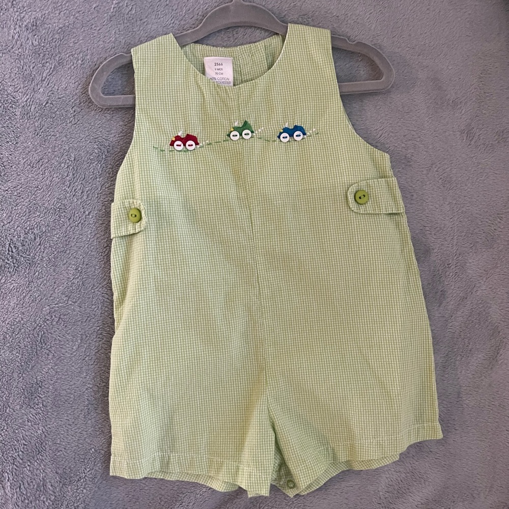 Green Baby Boy Jon Jon with car embroidery